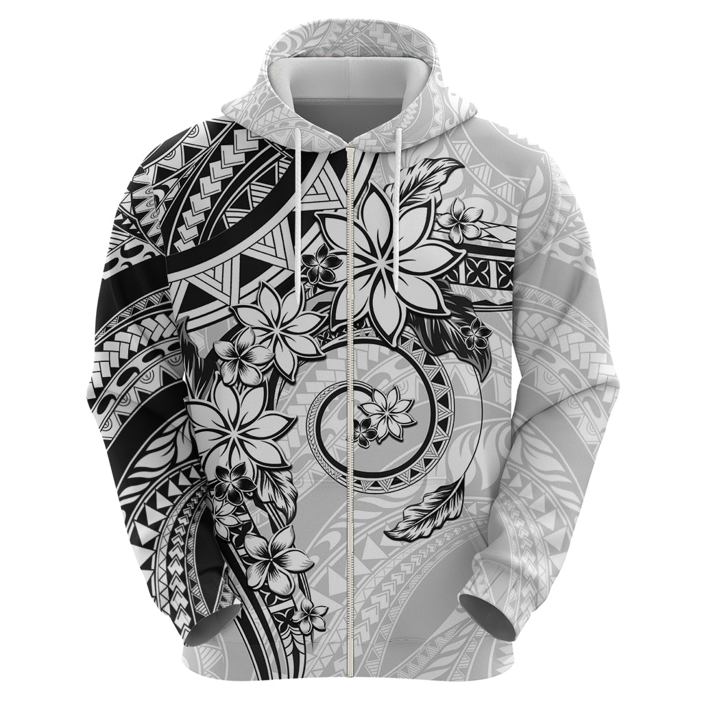 Polynesian Pattern With Plumeria Flowers Zip Hoodie White LT05 - Polynesian Pride