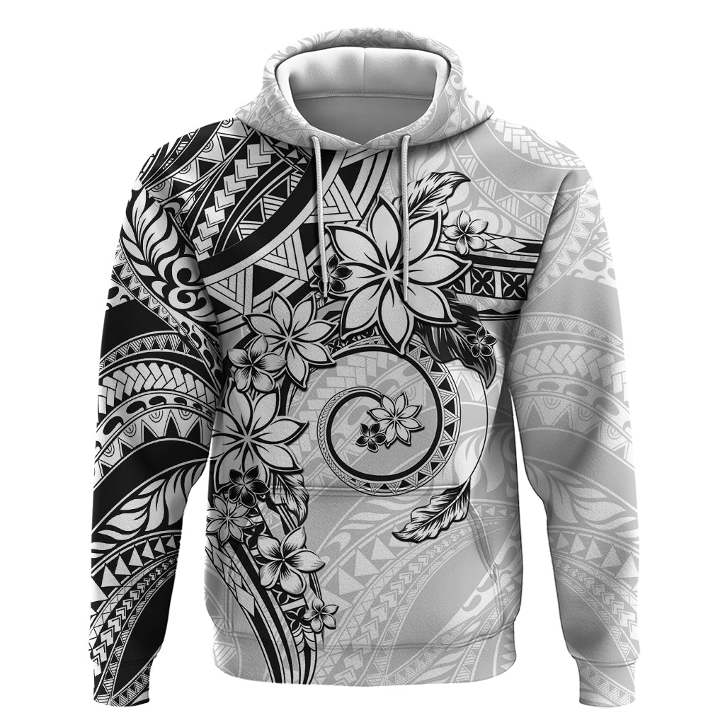 Polynesian Pattern With Plumeria Flowers Zip Hoodie White LT05 Pullover Hoodie White - Polynesian Pride