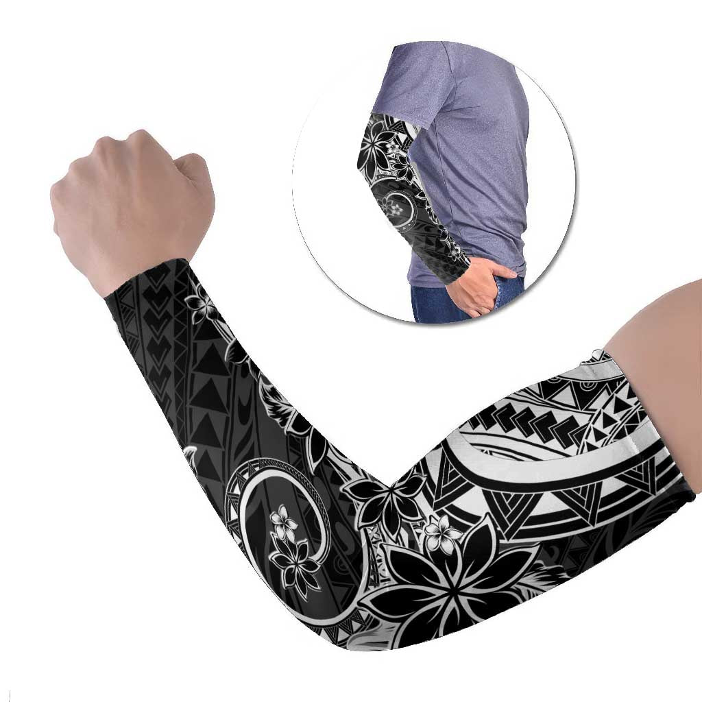 Polynesian Pattern With Plumeria Flowers Arm Sleeves Black LT05 Set of 2 Black - Polynesian Pride