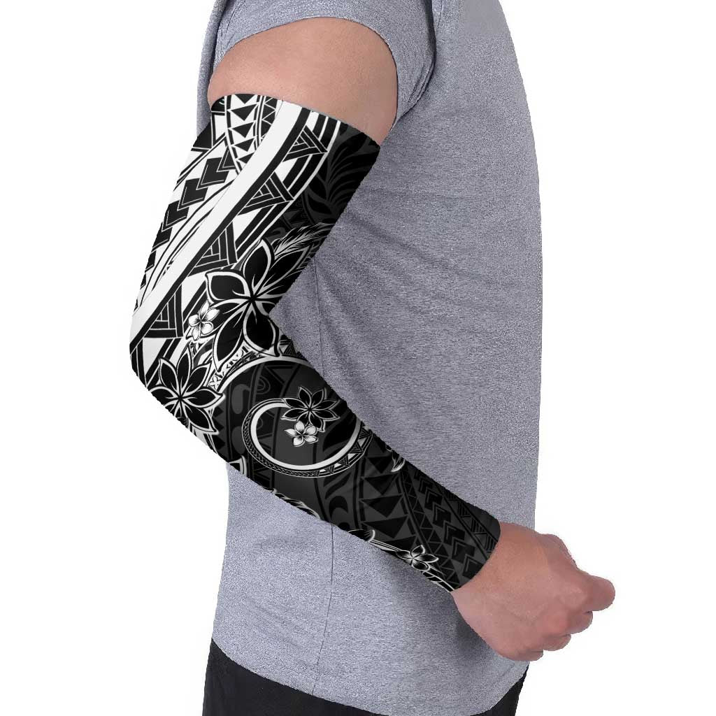 Polynesian Pattern With Plumeria Flowers Arm Sleeves Black LT05 - Polynesian Pride