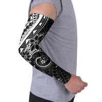 Polynesian Pattern With Plumeria Flowers Arm Sleeves Black LT05 - Polynesian Pride