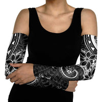 Polynesian Pattern With Plumeria Flowers Arm Sleeves Black LT05 - Polynesian Pride
