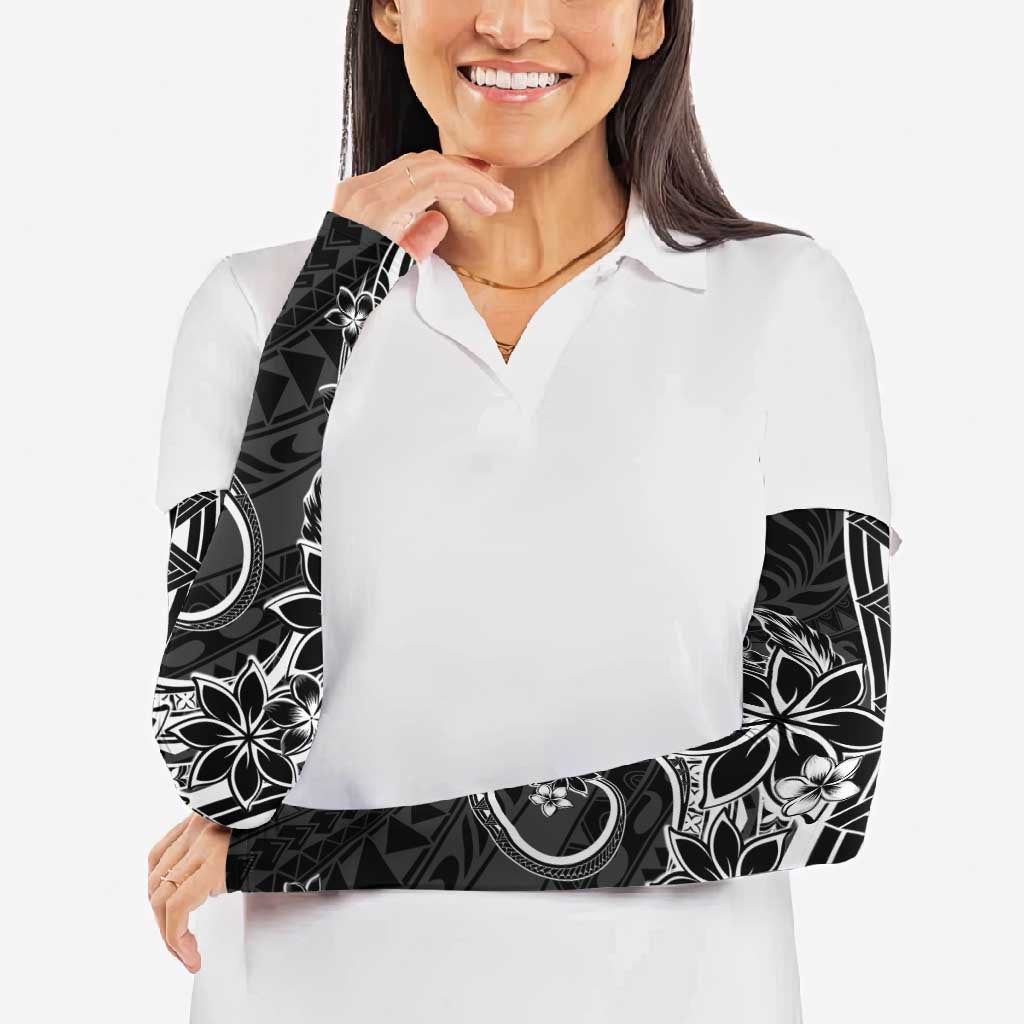 Polynesian Pattern With Plumeria Flowers Arm Sleeves Black LT05 - Polynesian Pride