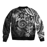 Polynesian Pattern With Plumeria Flowers Bomber Jacket Black