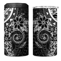 Black Polynesian Pattern With Plumeria Flowers 4 in 1 Can Cooler Tumbler