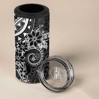 Black Polynesian Pattern With Plumeria Flowers 4 in 1 Can Cooler Tumbler