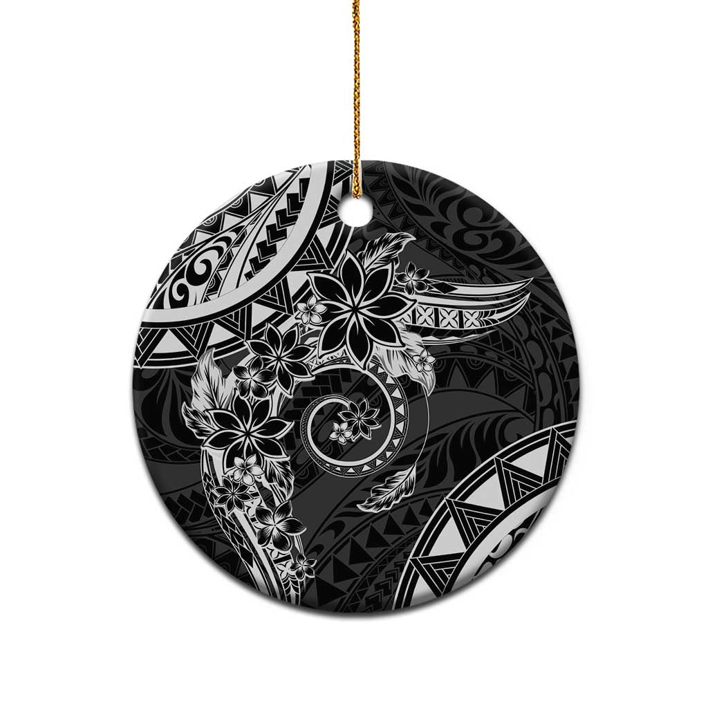 Polynesian Pattern With Plumeria Flowers Ceramic Ornament Black