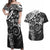 Polynesian Pattern With Plumeria Flowers Couples Matching Off Shoulder Maxi Dress and Hawaiian Shirt Black