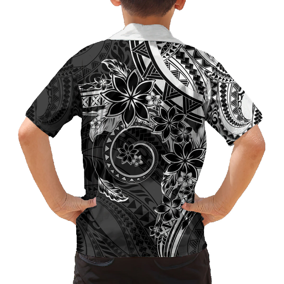 Polynesian Pattern With Plumeria Flowers Family Matching Puletasi and Hawaiian Shirt Black