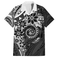 Polynesian Pattern With Plumeria Flowers Family Matching Short Sleeve Bodycon Dress and Hawaiian Shirt Black