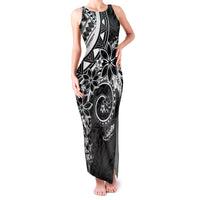 Polynesian Pattern With Plumeria Flowers Family Matching Tank Maxi Dress and Hawaiian Shirt Black