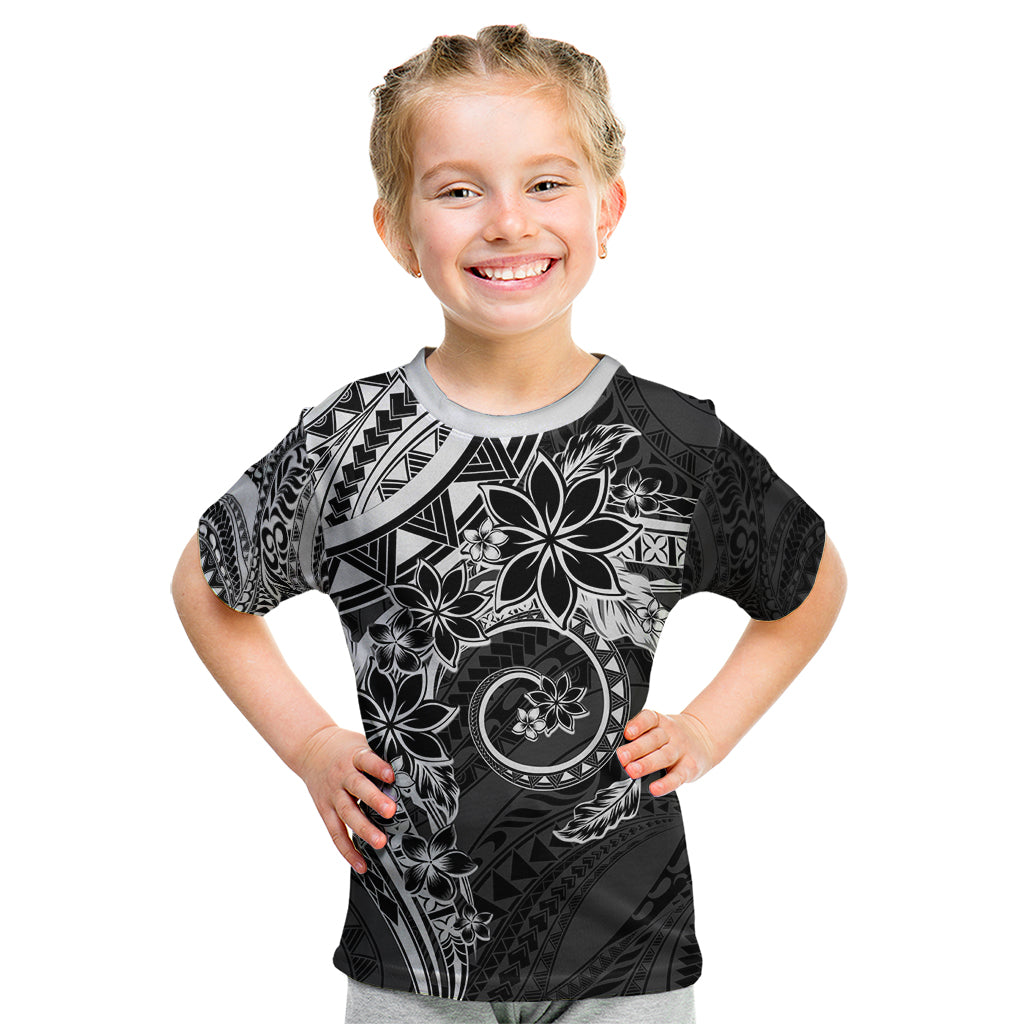 Polynesian Pattern With Plumeria Flowers Kid T Shirt Black LT05 Black - Polynesian Pride