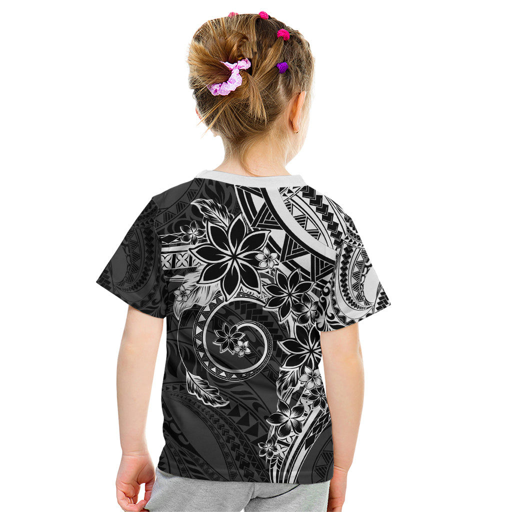 Polynesian Pattern With Plumeria Flowers Kid T Shirt Black LT05 - Polynesian Pride
