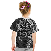 Polynesian Pattern With Plumeria Flowers Kid T Shirt Black LT05 - Polynesian Pride