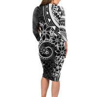 Polynesian Pattern With Plumeria Flowers Long Sleeve Bodycon Dress Black