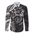 Polynesian Pattern With Plumeria Flowers Long Sleeve Button Shirt Black