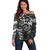 Polynesian Pattern With Plumeria Flowers Off Shoulder Sweater Black