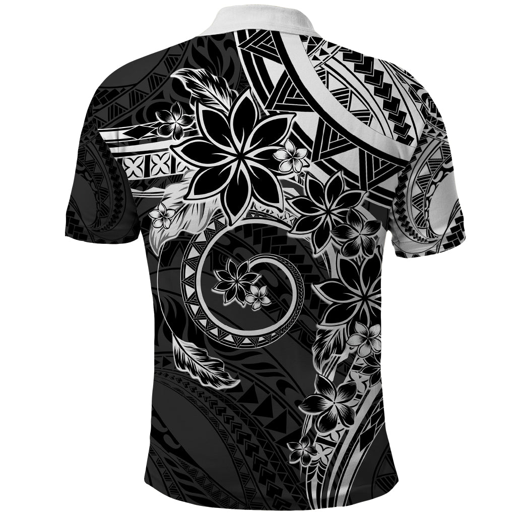 Polynesian Pattern With Plumeria Flowers Polo Shirt Black