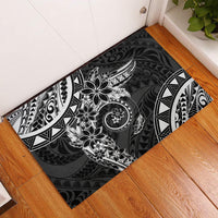 Polynesian Pattern With Plumeria Flowers Rubber Doormat Black