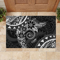 Polynesian Pattern With Plumeria Flowers Rubber Doormat Black