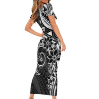Polynesian Pattern With Plumeria Flowers Short Sleeve Bodycon Dress Black LT05 - Polynesian Pride