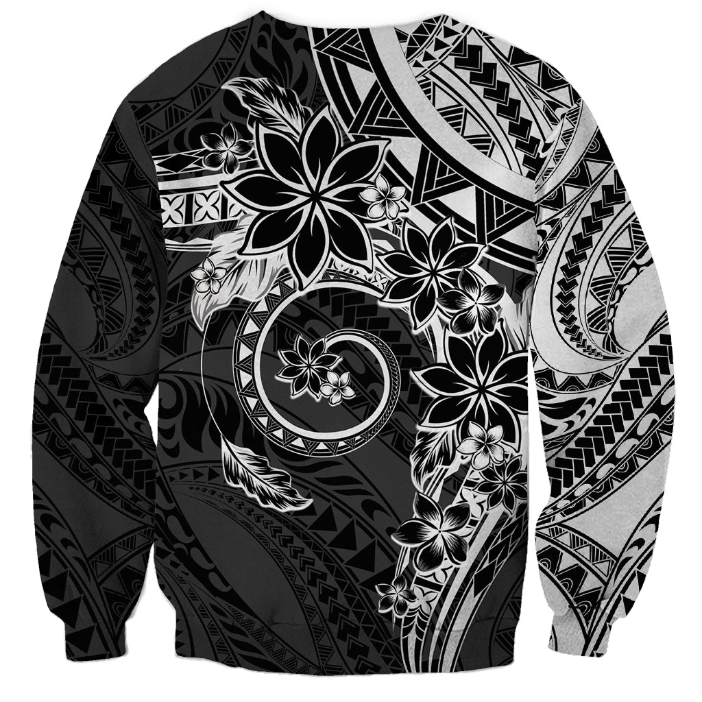 Polynesian Pattern With Plumeria Flowers Sweatshirt Black