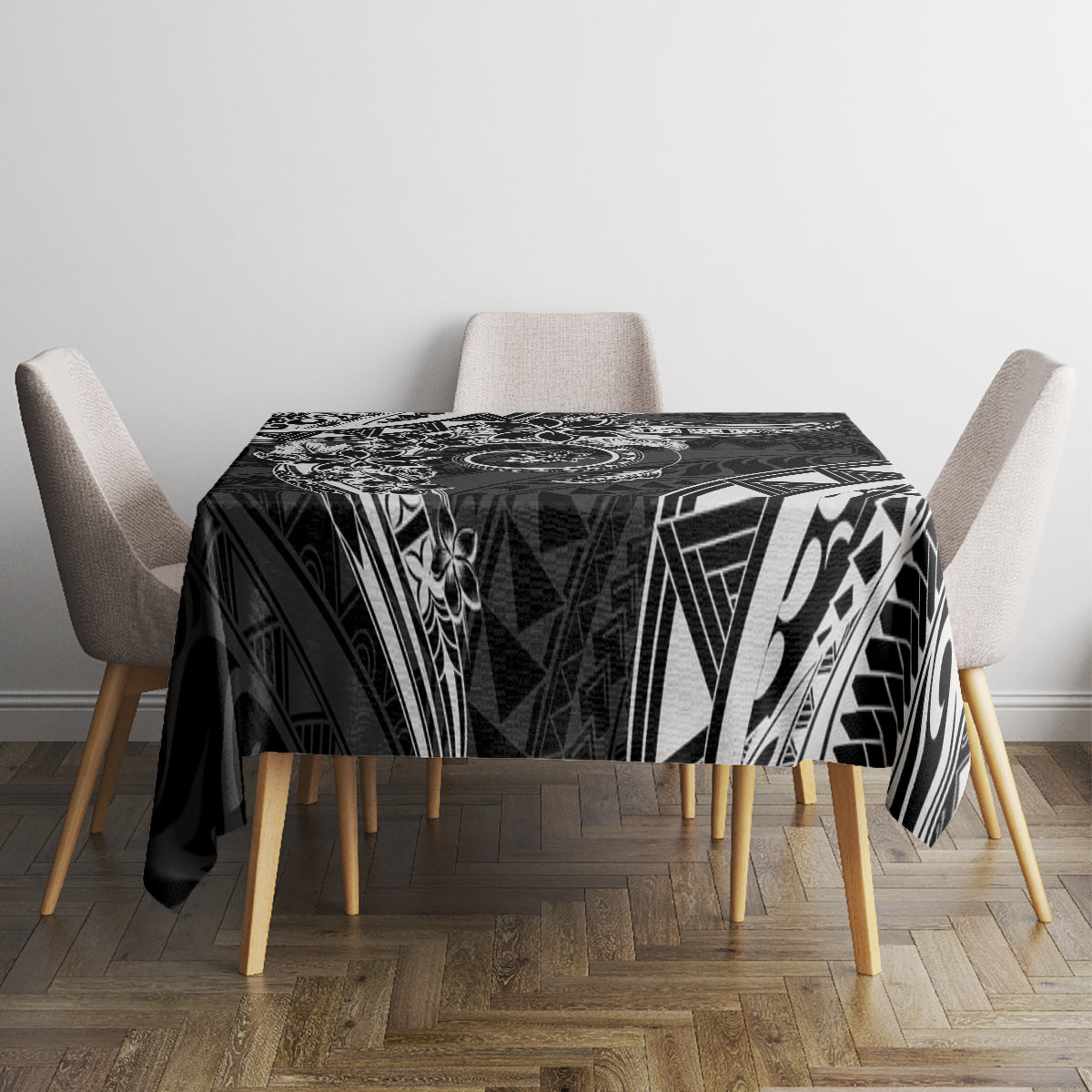 Polynesian Pattern With Plumeria Flowers Tablecloth Black
