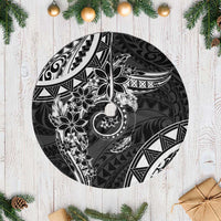 Polynesian Pattern With Plumeria Flowers Tree Skirt Black