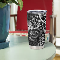 Black Polynesian Pattern With Plumeria Flowers Tumbler Cup