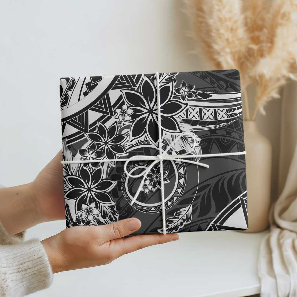Polynesian Pattern With Plumeria Flowers Wrapping Paper Black - Polynesian Pride