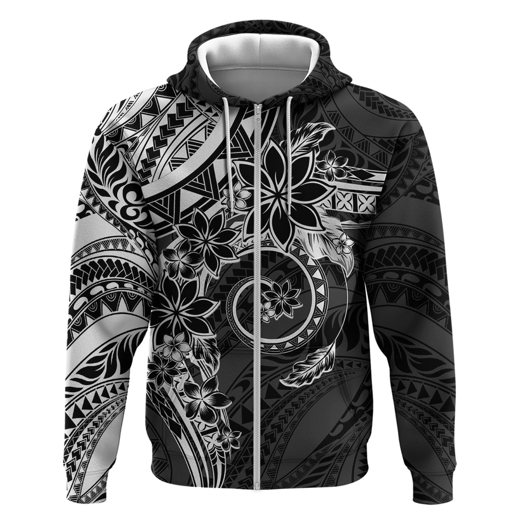 Polynesian Pattern With Plumeria Flowers Zip Hoodie Black LT05 Zip Hoodie Black - Polynesian Pride