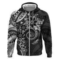 Polynesian Pattern With Plumeria Flowers Zip Hoodie Black LT05 Zip Hoodie Black - Polynesian Pride