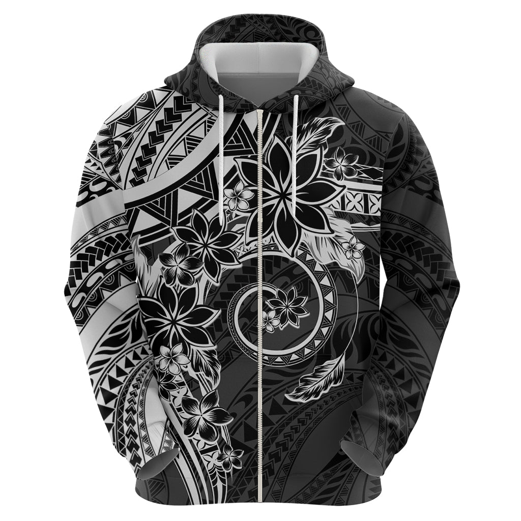 Polynesian Pattern With Plumeria Flowers Zip Hoodie Black LT05 - Polynesian Pride