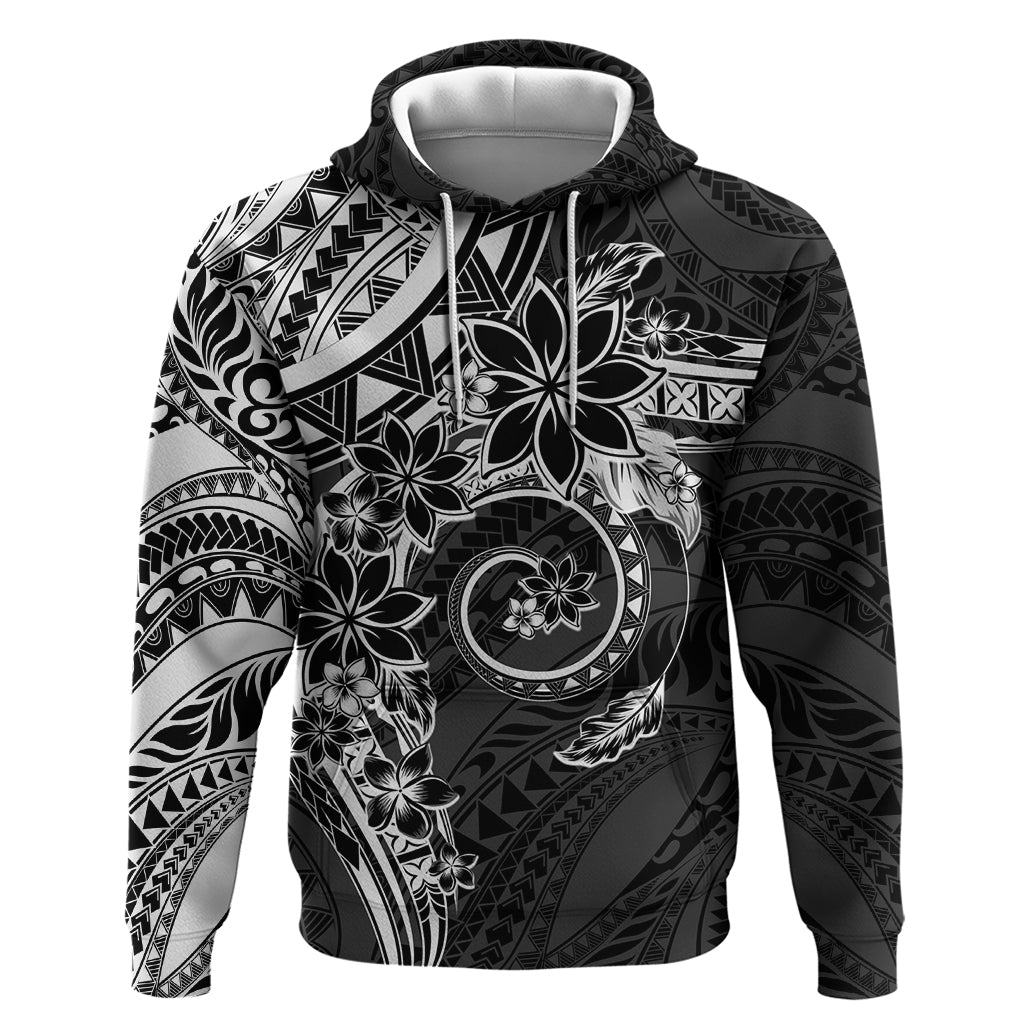 Polynesian Pattern With Plumeria Flowers Zip Hoodie Black LT05 Pullover Hoodie Black - Polynesian Pride