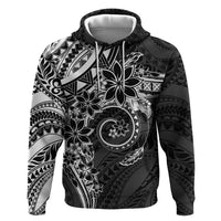 Polynesian Pattern With Plumeria Flowers Zip Hoodie Black LT05 Pullover Hoodie Black - Polynesian Pride