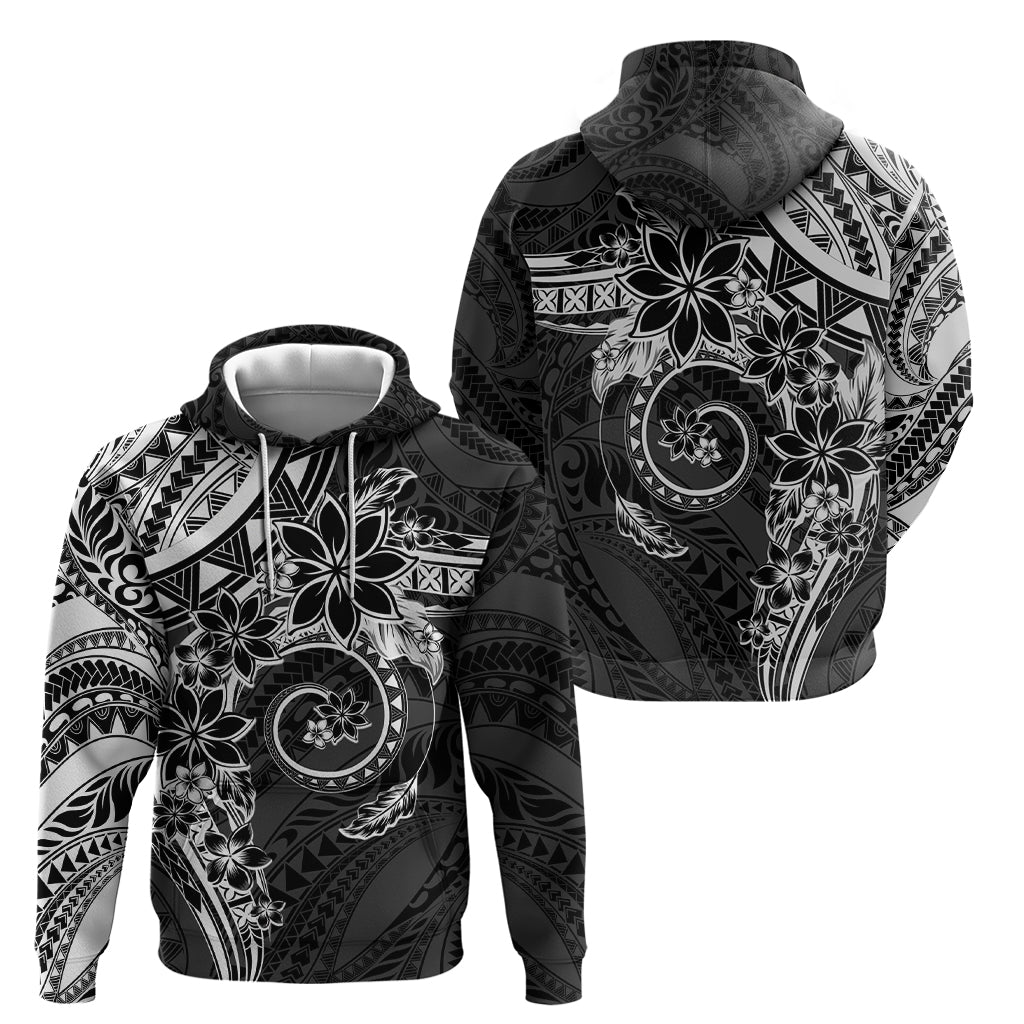 Polynesian Pattern With Plumeria Flowers Zip Hoodie Black LT05 - Polynesian Pride