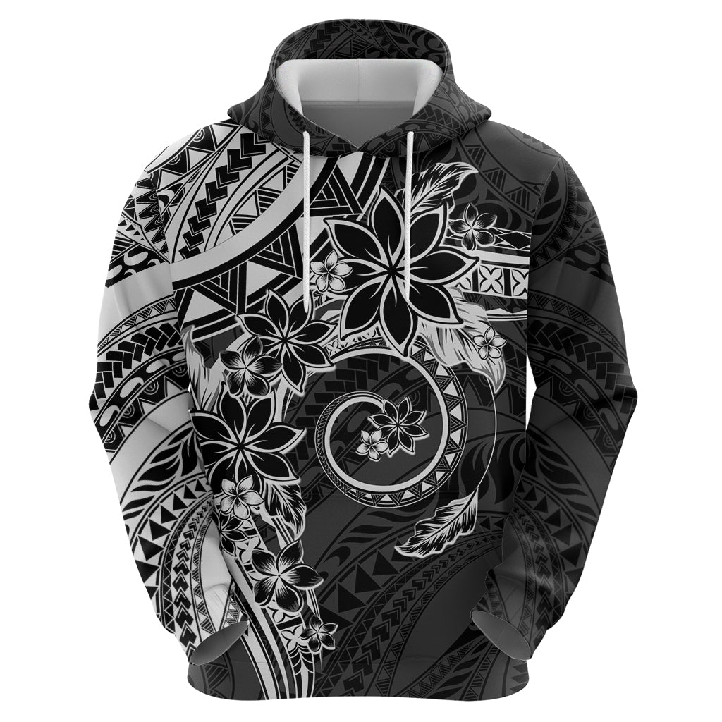Polynesian Pattern With Plumeria Flowers Zip Hoodie Black LT05 - Polynesian Pride