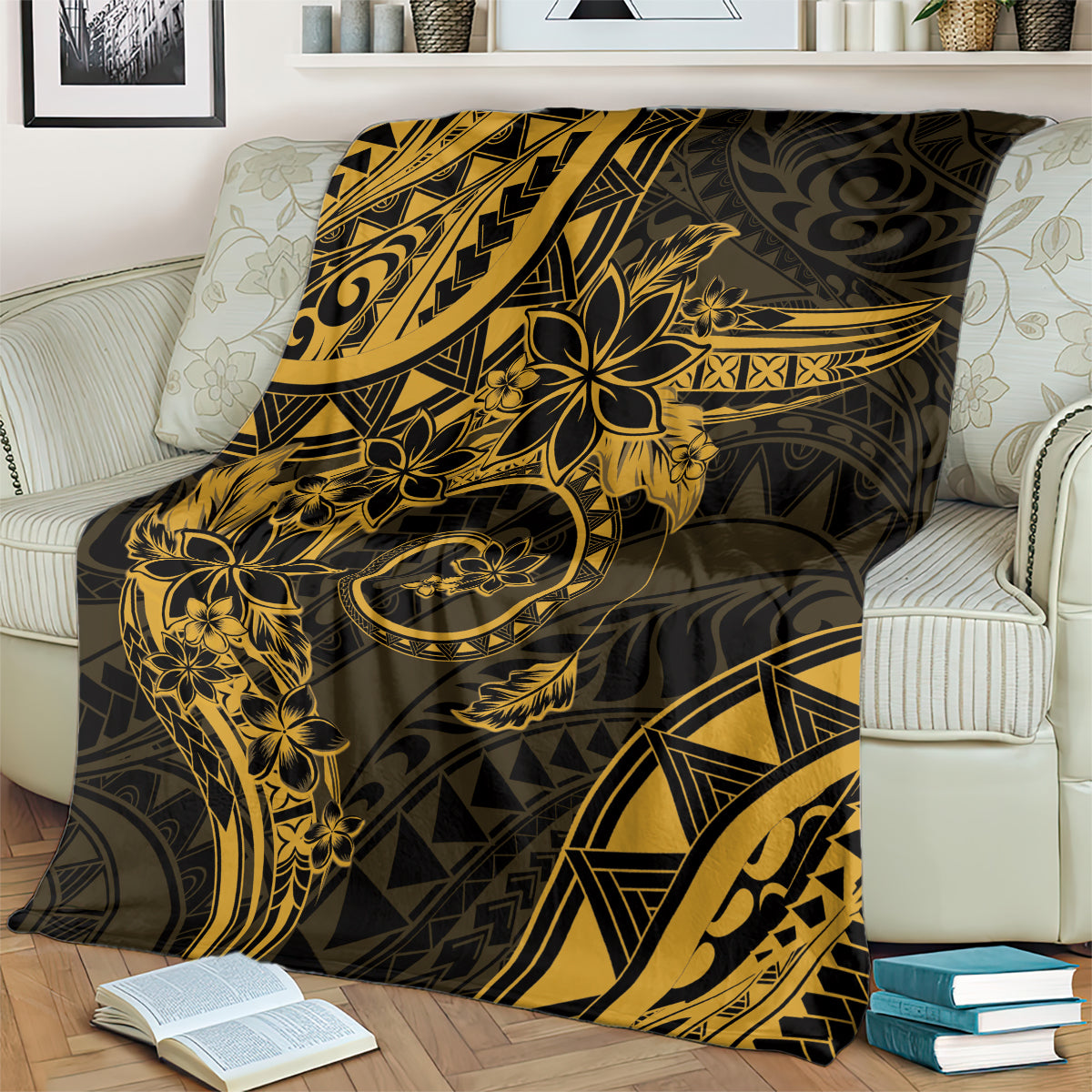 Polynesian Sunset Plumeria Blanket Gold Polynesian Tattoo