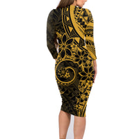 Polynesian Sunset Plumeria Family Matching Long Sleeve Bodycon Dress and Hawaiian Shirt Gold Polynesian Tattoo