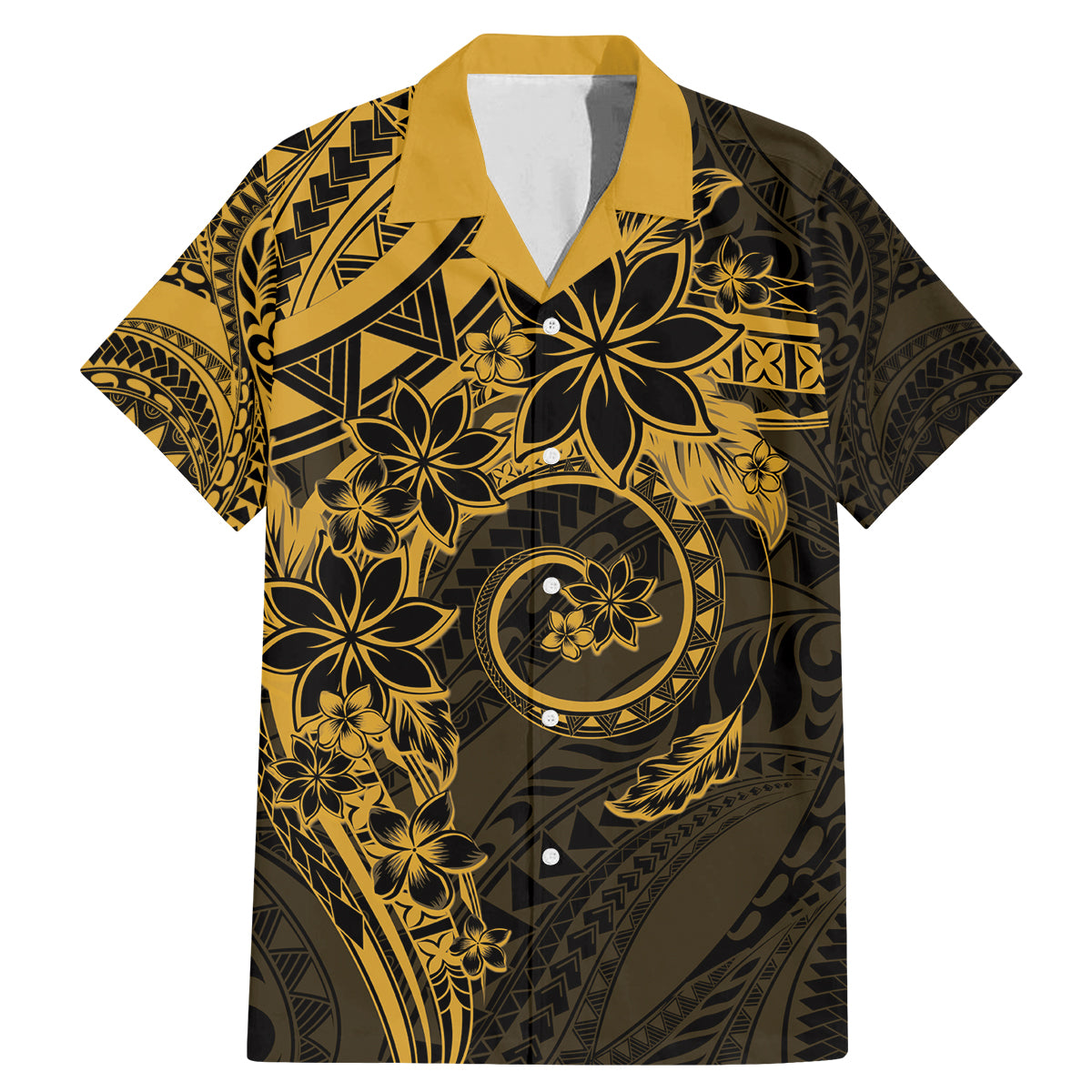 Polynesian Sunset Plumeria Family Matching Mermaid Dress and Hawaiian Shirt Gold Polynesian Tattoo