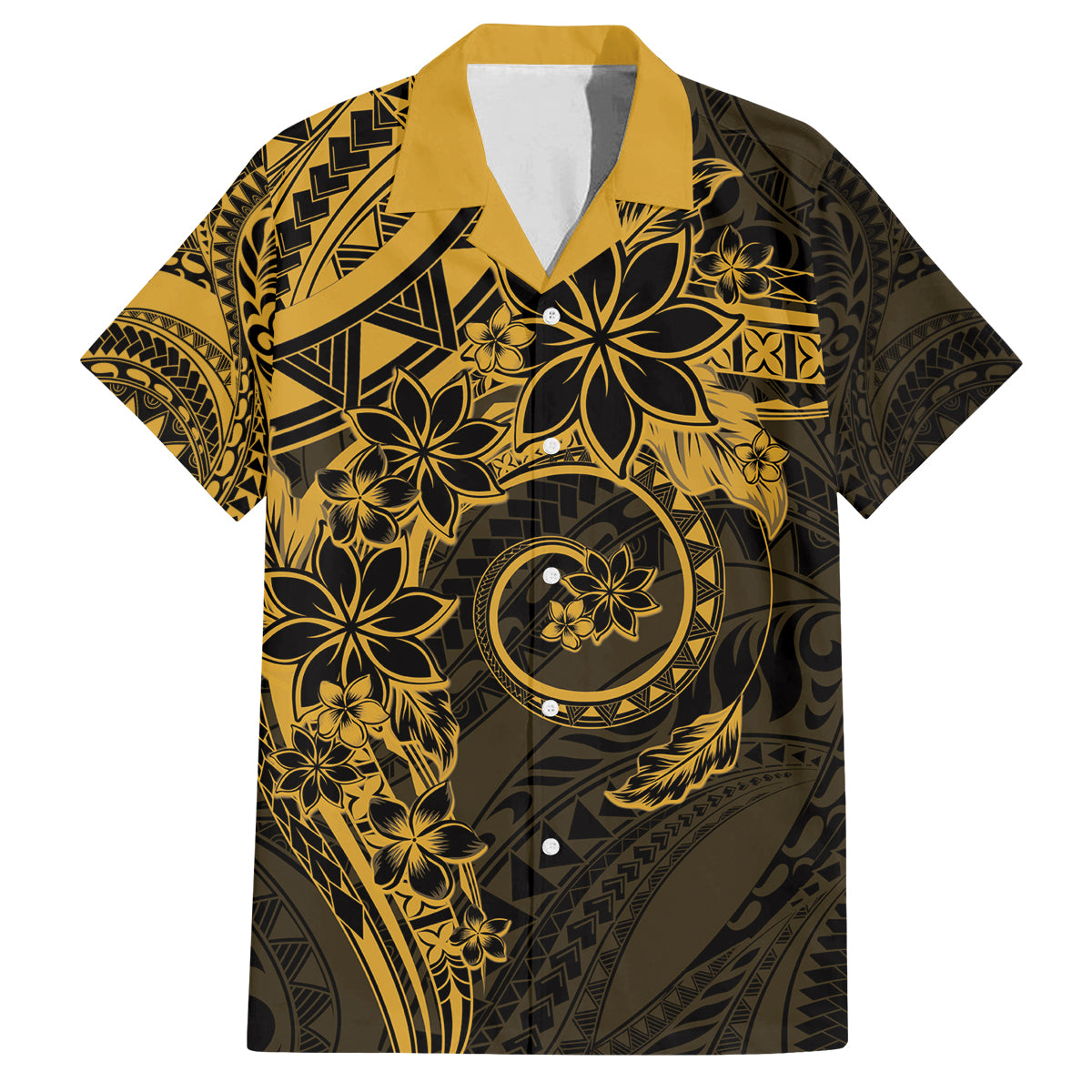 Polynesian Sunset Plumeria Family Matching Off The Shoulder Long Sleeve Dress and Hawaiian Shirt Gold Polynesian Tattoo LT05 Dad's Shirt - Short Sleeve Gold - Polynesian Pride