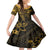 Polynesian Sunset Plumeria Family Matching Off Shoulder Short Dress and Hawaiian Shirt Gold Polynesian Tattoo