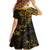 Polynesian Sunset Plumeria Family Matching Off Shoulder Short Dress and Hawaiian Shirt Gold Polynesian Tattoo