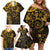 Polynesian Sunset Plumeria Family Matching Off Shoulder Short Dress and Hawaiian Shirt Gold Polynesian Tattoo