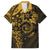 Polynesian Sunset Plumeria Family Matching Off Shoulder Short Dress and Hawaiian Shirt Gold Polynesian Tattoo