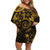 Polynesian Sunset Plumeria Family Matching Off Shoulder Short Dress and Hawaiian Shirt Gold Polynesian Tattoo