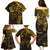 Polynesian Sunset Plumeria Family Matching Puletasi and Hawaiian Shirt Gold Polynesian Tattoo