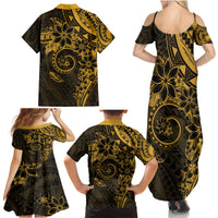 Polynesian Sunset Plumeria Family Matching Summer Maxi Dress and Hawaiian Shirt Gold Polynesian Tattoo