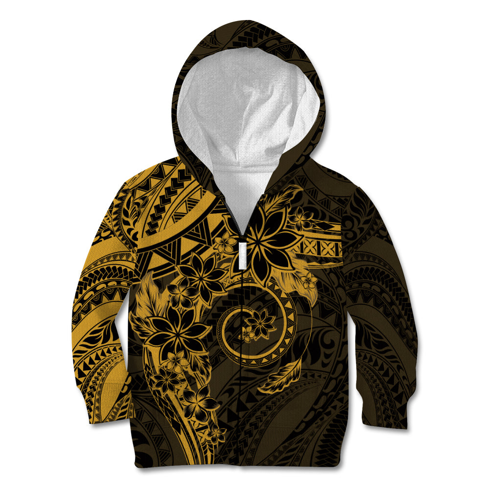 Polynesian Sunset Plumeria Kid Hoodie Gold Polynesian Tattoo