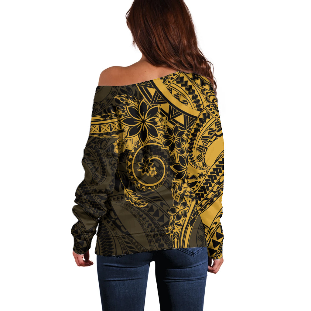 Polynesian Sunset Plumeria Off Shoulder Sweater Gold Polynesian Tattoo